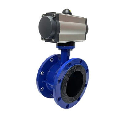 Valve à papillon à double flanc en fer ductile revêtue d'époxy dans les milieux gazeux avec actionneur pneumatique